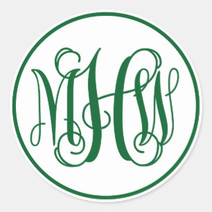 Sticker Rond Monogramme de vigne verte de forêt blanche, DIY BG