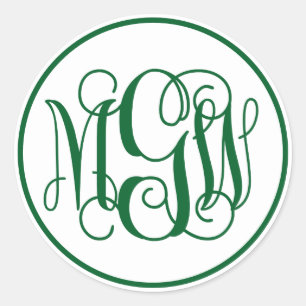 Sticker Rond Monogramme de vigne verte de forêt blanche, DIY BG