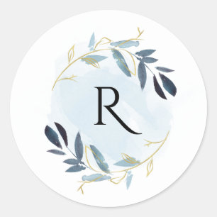 STICKER ROND MONOGRAMME D'EAU EN COULEUR BLEU D'OR