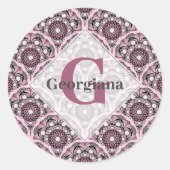 Sticker Rond Monogramme Déco Rose Dusky Cherry Blossom Mandala (Devant)