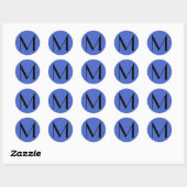 Sticker Rond Monogramme Deep Royal Black Modern Ajouter Nom ini (Feuille)
