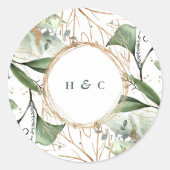 Sticker Rond Monogramme d'émeraude vert Eucalyptus (Devant)
