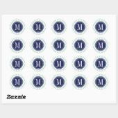 Sticker Rond Monogramme des grands points de la Monnaie Chic et (Feuille)