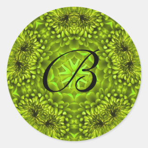 STICKER ROND MONOGRAMME DES PÉTALES DE FLEURS DE DAHLIA VERT