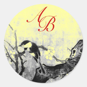 Sticker Rond MONOGRAMME D'OISEAU DE PRINTEMPS, Jaune
