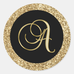 Sticker Rond Monogramme d'or A noir,