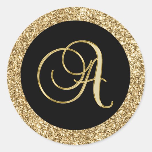 Sticker Rond Monogramme d'or A noir, (Devant)
