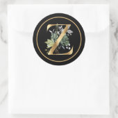 Sticker Rond MONOGRAMME D'OR CLASSY Z avec Foliage Tropical (Sac)