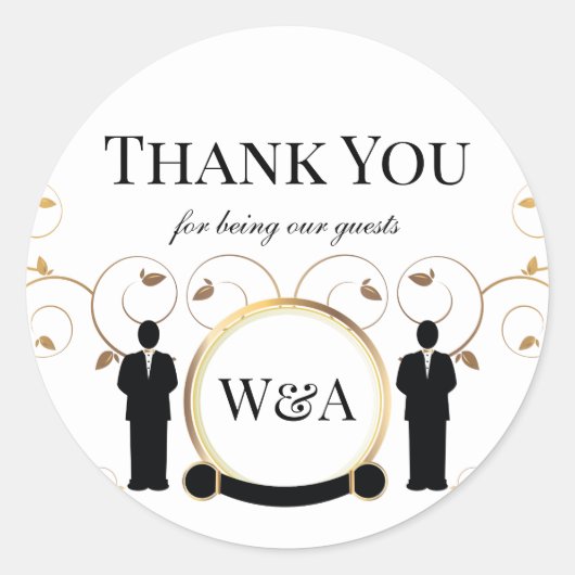 Sticker Rond Monogramme d'or Mariage masculin LGBTQ (Devant)