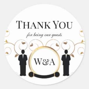 Sticker Rond Monogramme d'or Mariage masculin LGBTQ