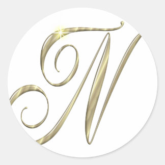Sticker Rond Monogramme d'or N initiales marchandise