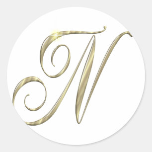Sticker Rond Monogramme d'or N initiales marchandise