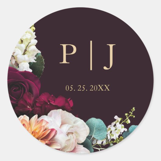 Sticker Rond Monogramme d'or rose de Bourgogne d'automne (Devant)