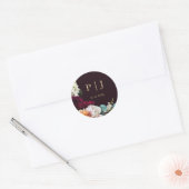 Sticker Rond Monogramme d'or rose de Bourgogne d'automne (Enveloppe)