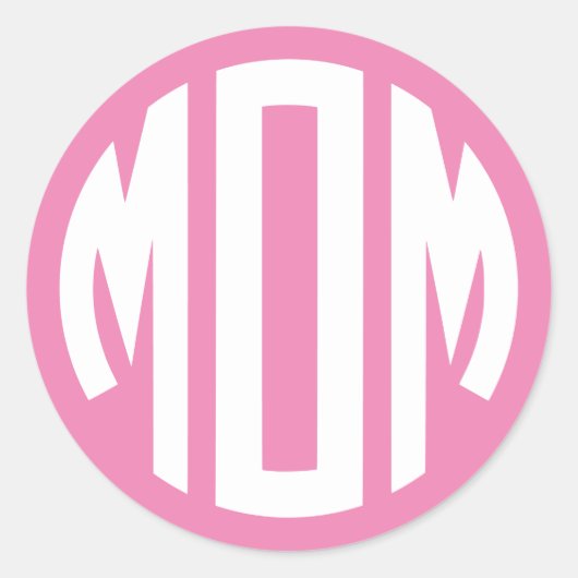 Sticker Rond Monogramme du cercle rose et blanc MOM (Devant)