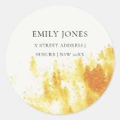 STICKER ROND MONOGRAMME DU FOLIAGE D'ARBRE D'EAU JAUNE (Devant)