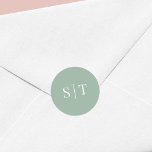 Sticker Rond Monogramme du Mariage de couleur Arrière - plan mo<br><div class="desc">Cet autocollant mariage monogramme présente les initiales du couple mariage en blanc contre une couleur arrière - plan modifiable ; pour passer du vert sauge à la couleur de votre choix, cliquez sur le bouton personnaliser. Consultez d'autres articles mariages correspondants ici https://www.zazzle.com/collections/editable_color_border_round_monogram_wedding_2-119619471056087815?rf=238364477188679314&tc=rc . Personnalisez-le en remplaçant le texte de l'espace...</div>