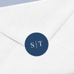 Sticker Rond Monogramme du Mariage de couleur Arrière - plan mo<br><div class="desc">Cet autocollant mariage monogramme présente les initiales du couple mariage en blanc contre une couleur arrière - plan modifiable ; pour passer du bleu à la couleur de votre choix, cliquez sur le bouton personnaliser. Consultez d'autres articles mariages correspondants ici https://www.zazzle.com/collections/editable_color_border_round_monogram_wedding_3-119849489745229594?rf=238364477188679314&tc=rc . Personnalisez-le en remplaçant le texte de l'espace réservé....</div>