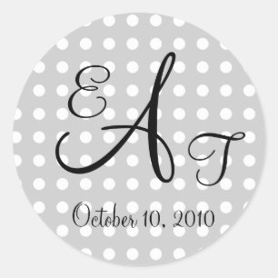 Sticker Rond Monogramme du Mariage de points Polka