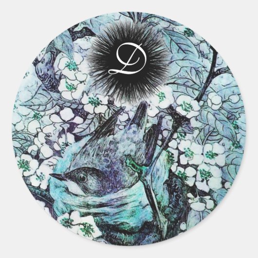 Sticker Rond monogramme du NID d'OISEAU, bleu blanc (Devant)