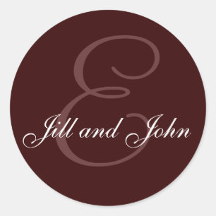 Sticker Rond Monogramme E et noms Sceau Chocolat brun
