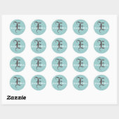 Sticker Rond Monogramme E Mariage Aqua & Espresso Favoriser le (Feuille)