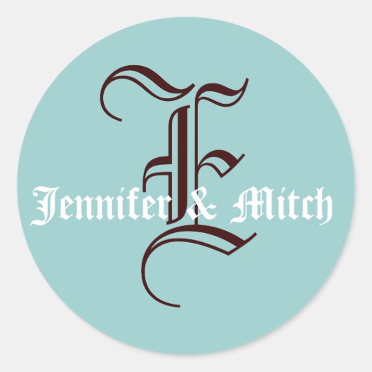 Sticker Rond Monogramme E Mariage Aqua & Espresso Favoriser le (Devant)