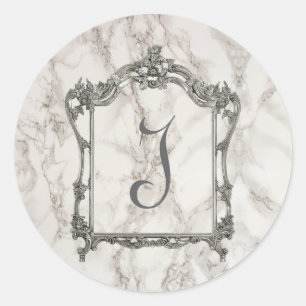 Sticker Rond Monogramme, Effet Marbre.