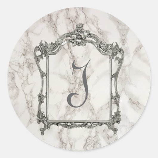 Sticker Rond Monogramme, Effet Marbre. (Devant)