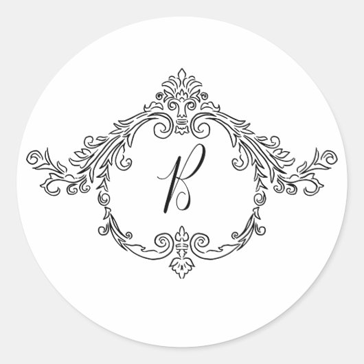 Sticker Rond Monogramme Élégant Baroque Orné Flourish (Devant)