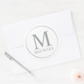 Sticker Rond Monogramme élégant blanc et argent (Enveloppe)