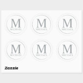 Sticker Rond Monogramme élégant blanc et argent (Feuille)