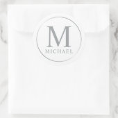 Sticker Rond Monogramme élégant blanc et argent (Sac)