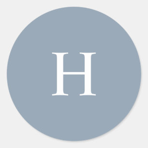 Sticker Rond Monogramme Élégant Bleu Classique Personnalisé