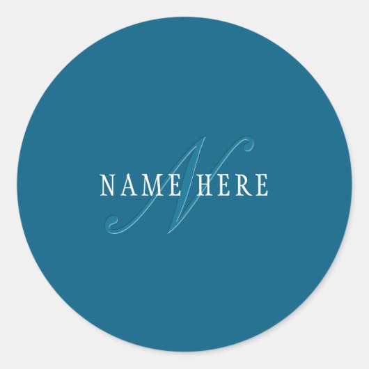 Sticker Rond Monogramme élégant | Bleu océan (Devant)