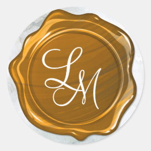 Sticker Rond Monogramme élégant de joint de cire d'or