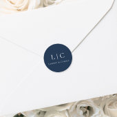 Sticker Rond Monogramme Élégant de Mariage Bleu Nuit