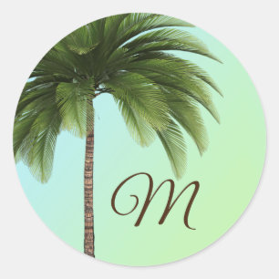 Sticker Rond Monogramme élégant et vert de palmier tropical