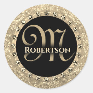 Sticker Rond Monogramme Elegant Gold Glam Seal