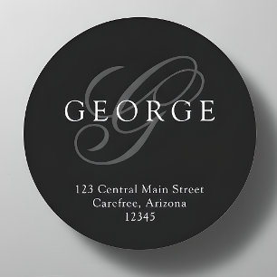 Sticker Rond Monogramme élégant gris noir Adresse