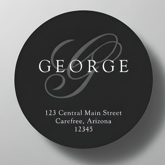 Sticker Rond Monogramme élégant gris noir Adresse