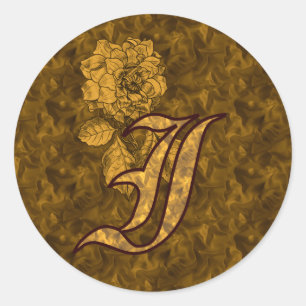 Sticker Rond Monogramme élégant initial I Fleur de pivoine en o