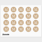 Sticker Rond Monogramme Élégant Kraft Rustique (Feuille)