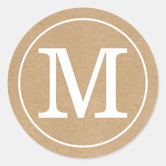 Sticker Rond Monogramme Élégant Kraft Rustique (Devant)