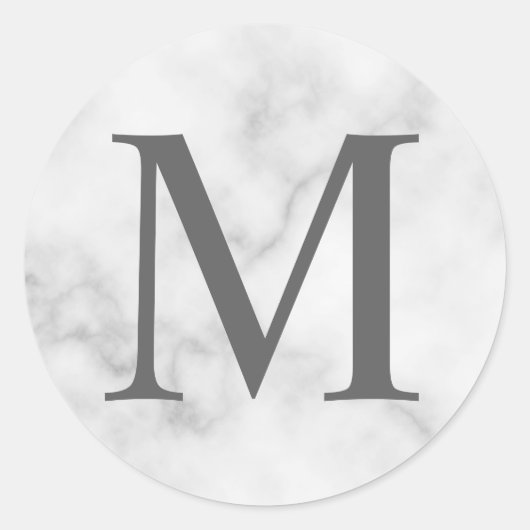 Sticker Rond Monogramme élégant Marbre blanc (Devant)