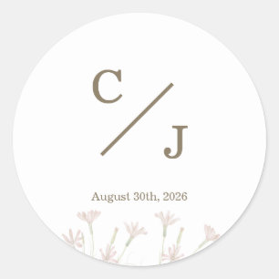 Sticker Rond Monogramme Élégant Minimaliste de Fleur Sauvage Ro