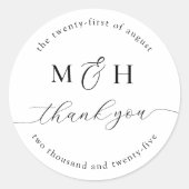Sticker Rond Monogramme Elegant noir blanc Merci Mariage (Devant)