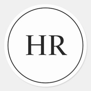 Sticker Rond Monogramme élégant noir et blanc minimaliste moder