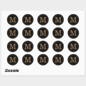 Sticker Rond Monogramme élégant noir et or (Feuille)