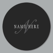 Sticker Rond Monogramme élégant personnalisable | Noir Gris Bla